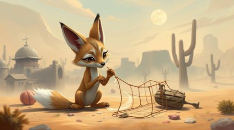 Immerse yourself in a dreamlike surreal digital painting featuring an adorable coyote with charming features, setting a bizar