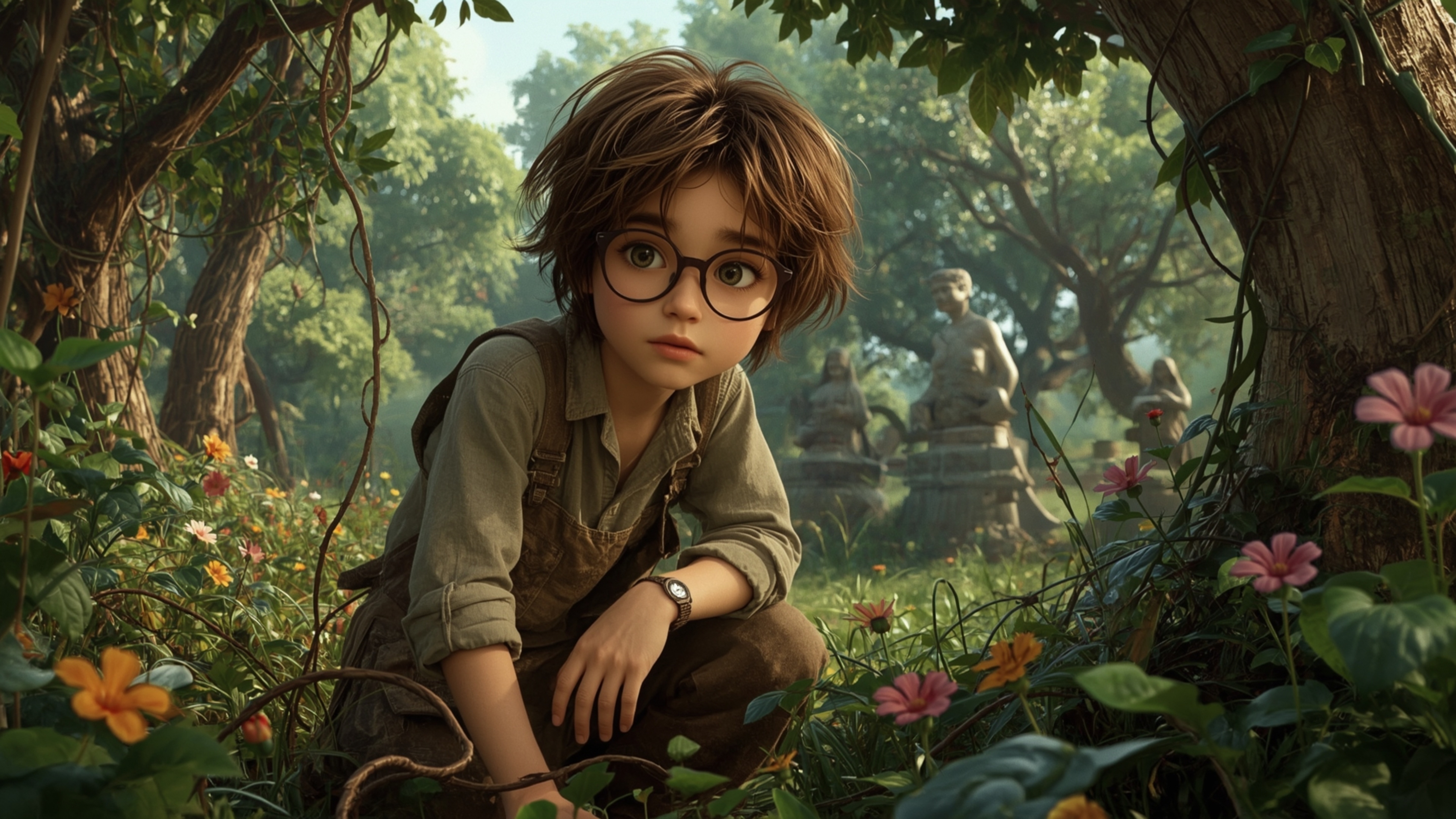 A highly detailed, high-resolution stock photo features a bespectacled, curious, and gentle-looking young person with messy b