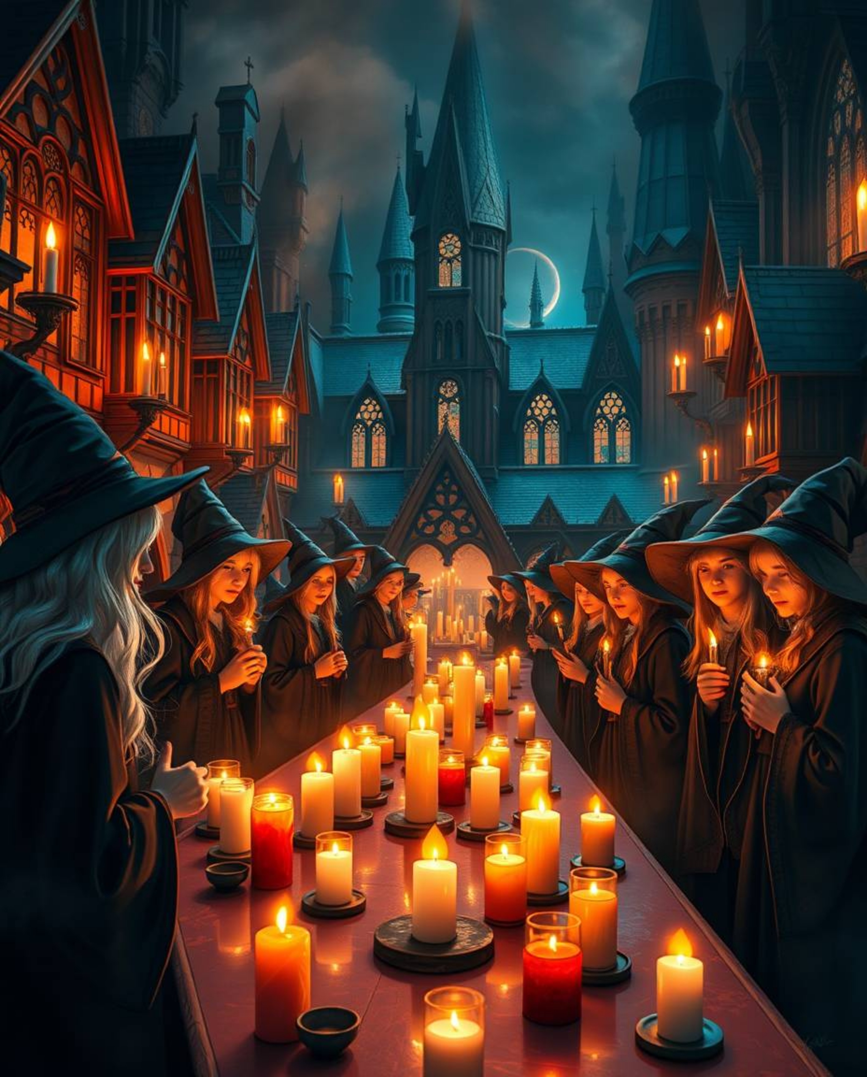 Immerse yourself in a magical school brimming with young wizards, bathed in the warm, enchanting glow of candlelight. Experie