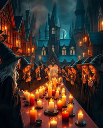 Immerse yourself in a magical school brimming with young wizards, bathed in the warm, enchanting glow of candlelight. Experie