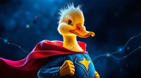This creative light art piece depicts a graceful and elegant duck wearing a zany superhero costume, showcasing refined featur
