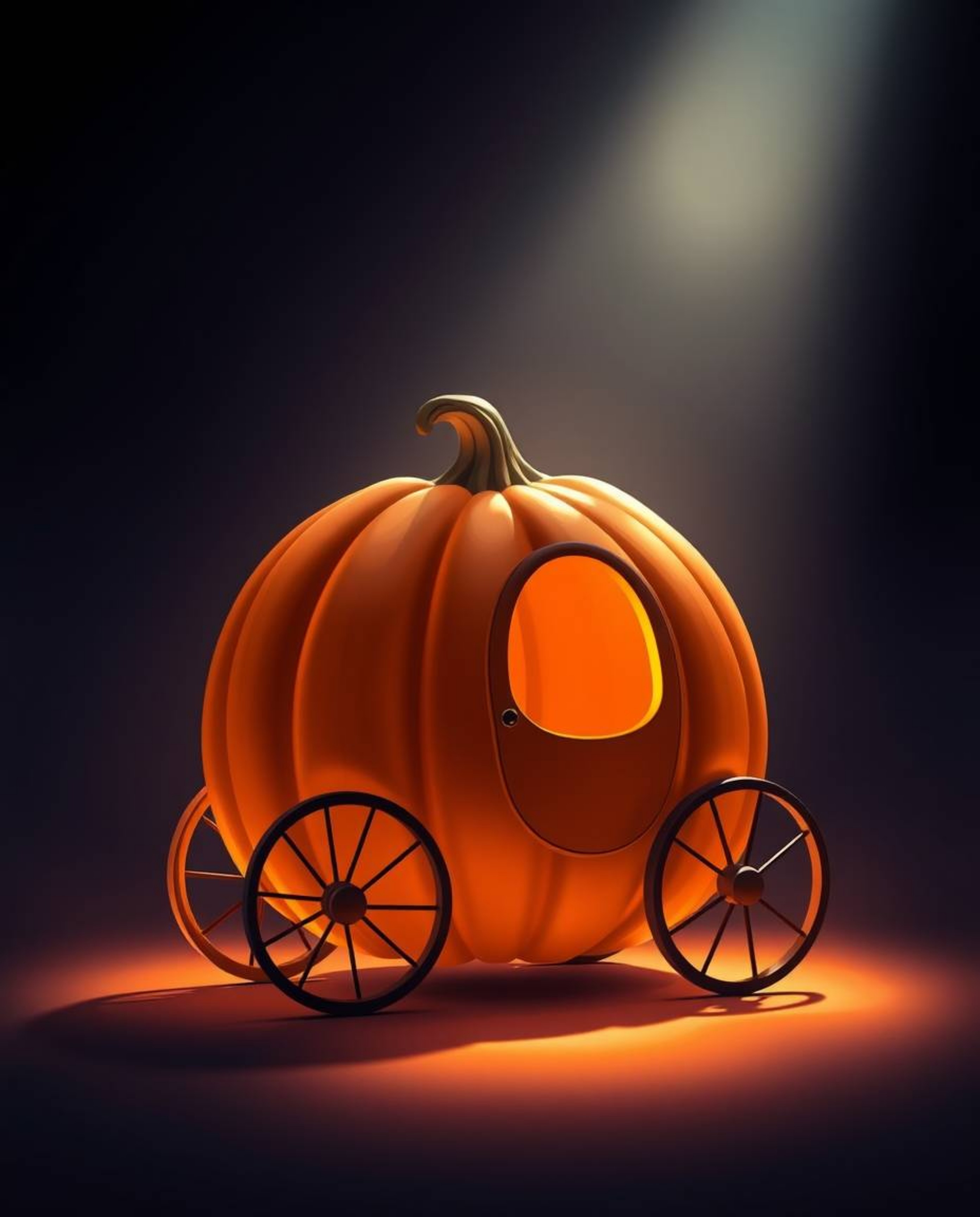 A captivating illustration showcases a charming pumpkin magically transforming into a carriage.  Smooth gradient transitions 