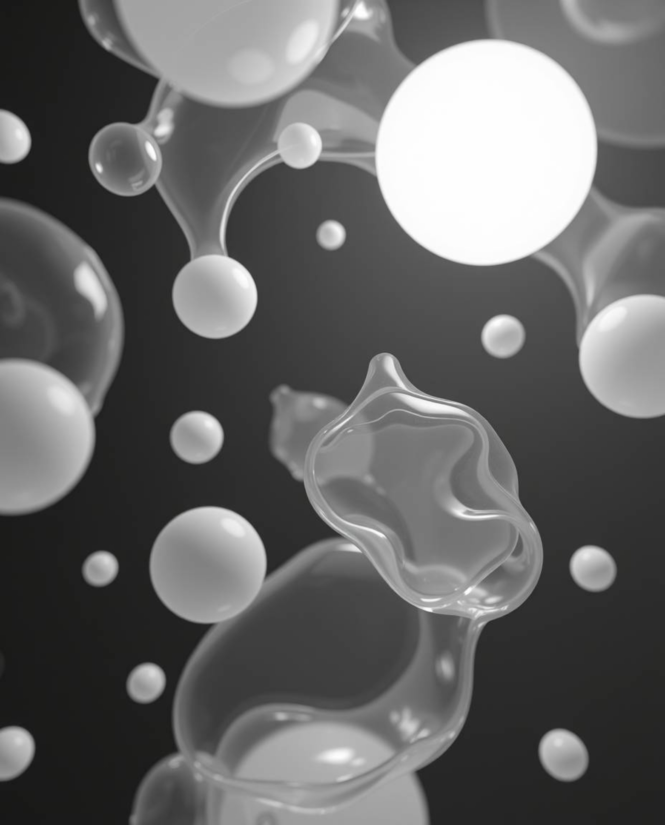 Explore the mesmerizing world of 3D rendered fluid organic blobs gracefully floating in space. This artwork showcases the bea