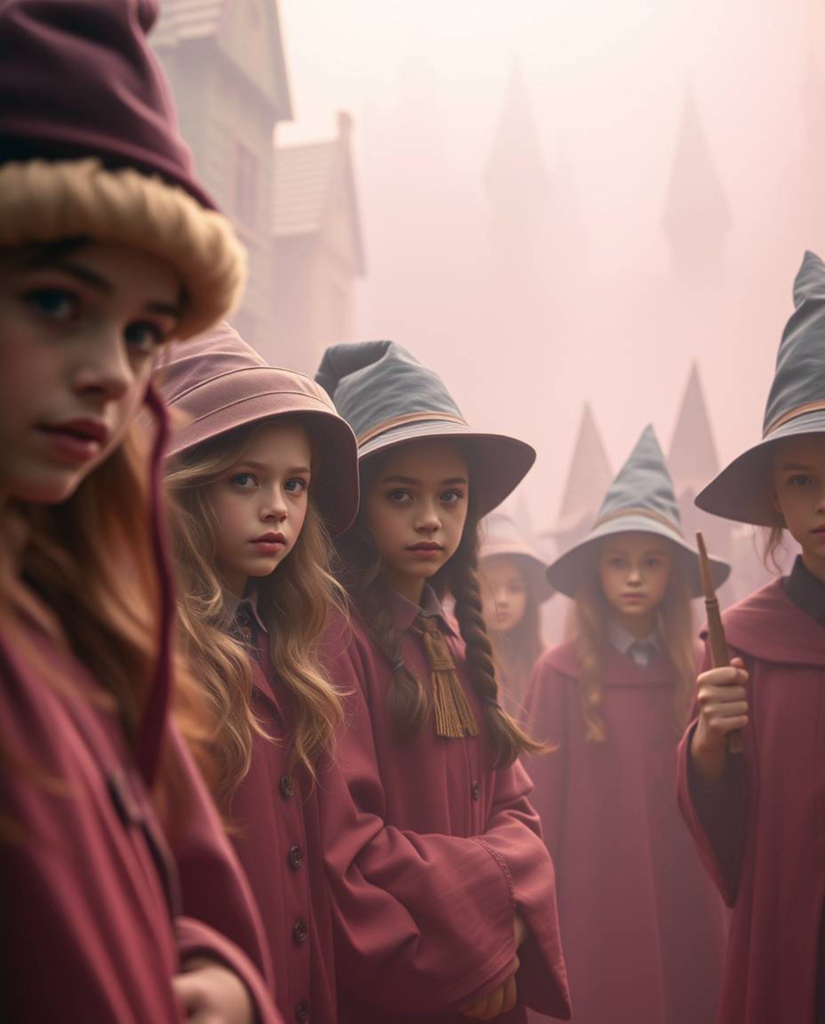 Discover a magical school brimming with young wizards, captured in a dreamy cinematic haze. Experience surreal infrared tone