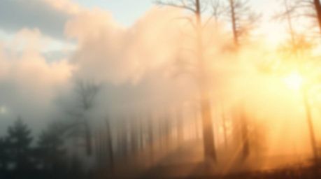 Experience the serene beauty of a forest bathed in the golden hour light, with gentle soft light and a blurred bokeh effect. 