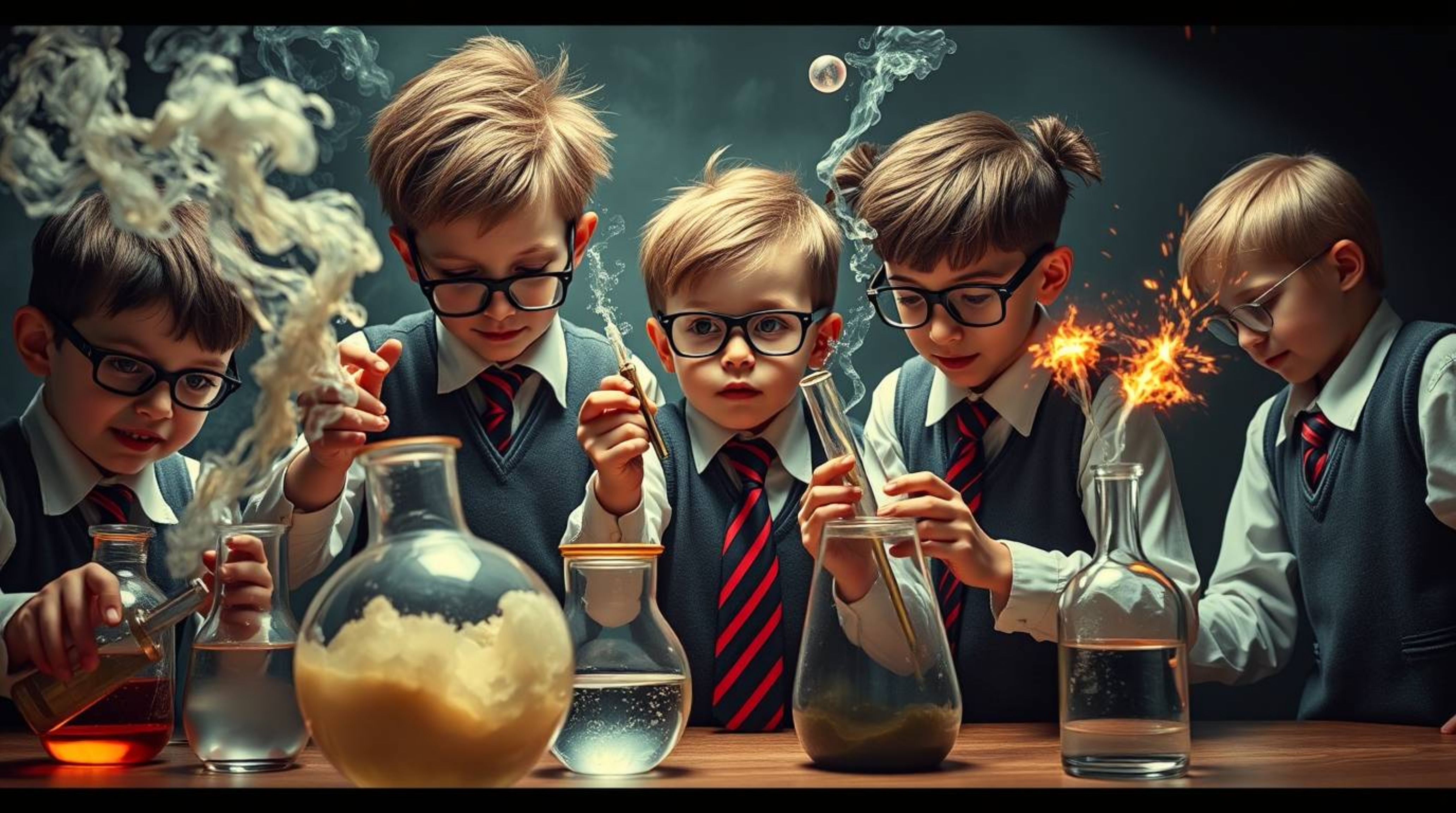 Explore a surreal and dreamlike world where a group of quirky kids in school uniforms embark on fantastical and bizarre exper