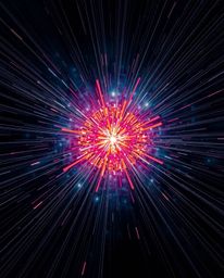 Stunning architectural color photography capturing the vibrant chaos of a cosmic explosion.  Witness colliding galaxies in a 