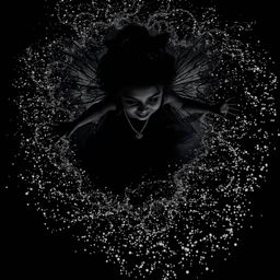 Capture the magic with this high-angle photograph featuring a fairy godmother in a mesmerizing swirl of sparkles. The intense