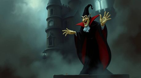 A captivating depiction of a classic Disney villain casting a spell within the eerie confines of an old castle.  Rendered in 