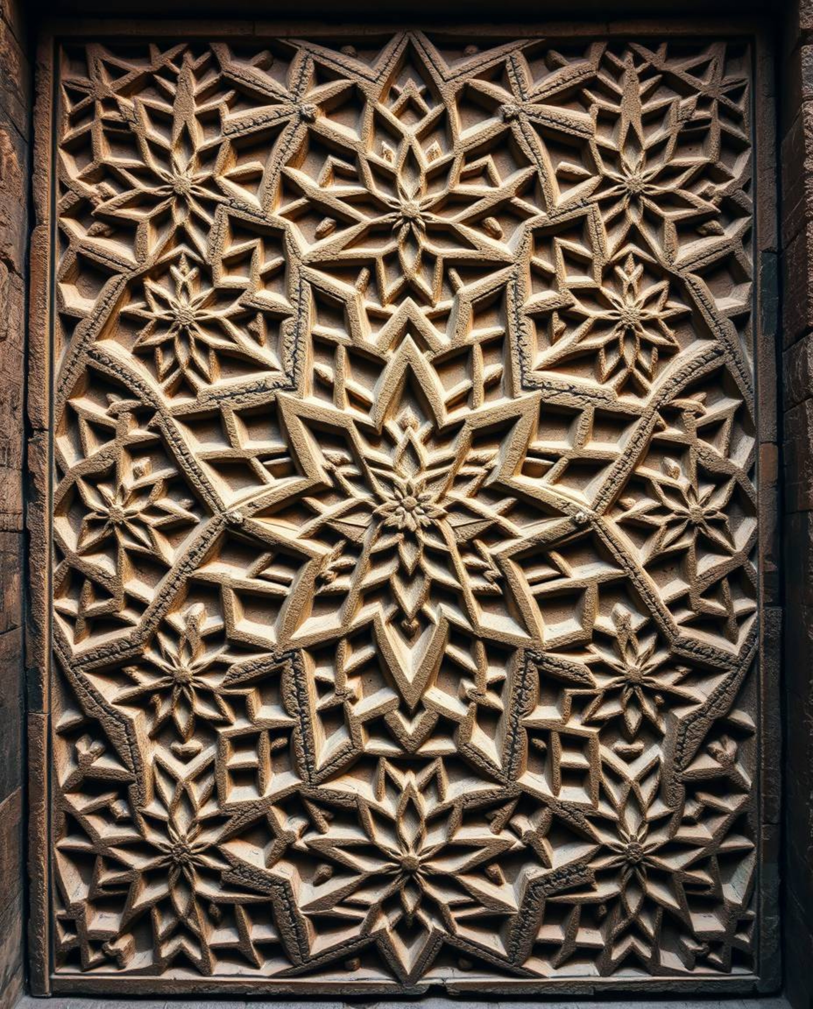 Explore the mesmerizing world of Islamic geometric patterns meticulously carved in stone. These artworks showcase intricate d