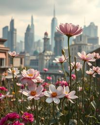 Explore the surreal beauty of elegant flowers blooming amidst the ruins of a post-apocalyptic city. This series captures the 
