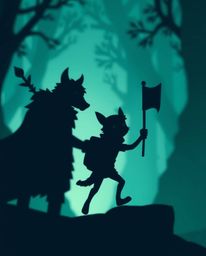 A dynamic, silhouetted image showcases a talking animal sidekick assisting a hero on their journey.  The artwork features blu