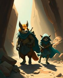 Embark on an adventure with a hero aided by a talking animal sidekick, rendered in a captivating blend of warm terracotta and