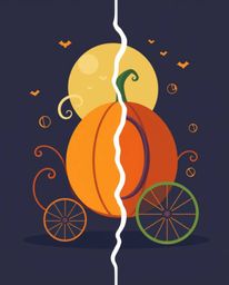 This modern flat design illustration showcases a magical pumpkin transforming into a beautiful carriage. The image features a