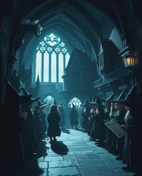 Explore a captivating magical school teeming with young wizards, brought to life with a stunning high-contrast, low-key light