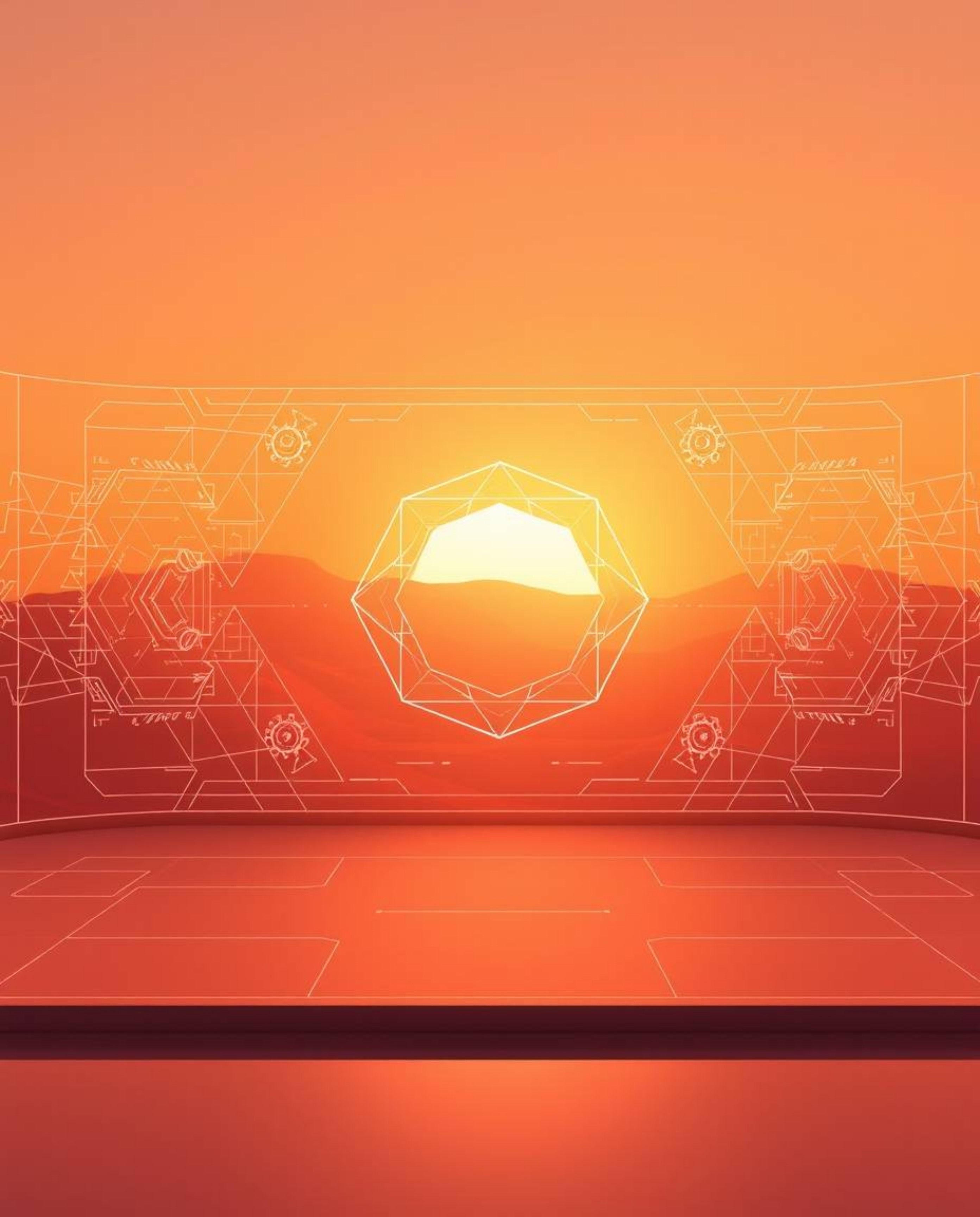 A modern, flat design showcases a futuristic digital interface displaying geometric patterns and a holographic appearance. Wa