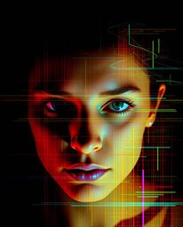 A captivating digital painting depicts a human face morphing into a vibrant data stream, a striking effect achieved through a