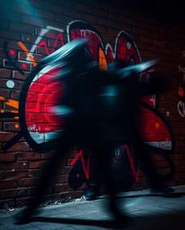 Capture the intense energy of dynamic graffiti art with this stunning image.  Motion-blurred splashes of vibrant color explod