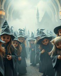 Step into a world of enchantment at this magical school filled with adorable young wizards. Bathed in a soft, cinematic haze 
