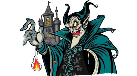A captivating traditional tattoo art print featuring a classic Disney villain with bold features and dark skin casting a spel