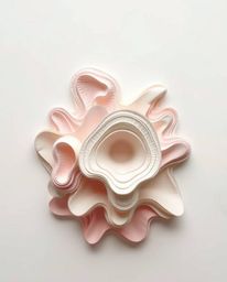 Explore a collection of 3D sculpted abstract liquid forms created with layered papier-mâché techniques. These artworks are re