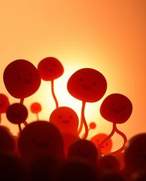 This is a professional, fine-art photograph showcasing silhouetted, 3D-rendered fluid organic blobs. The backlighting creates