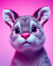 Explore the charm of adorable and cute subjects rendered in electric vivid colors with soft gradient textures blending pink, 