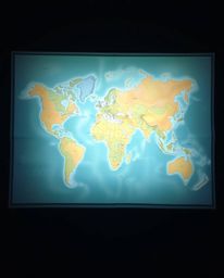 A captivating image of a glowing map, rendered in soft pastel colors, elegantly projected onto the walls of a refined old stu