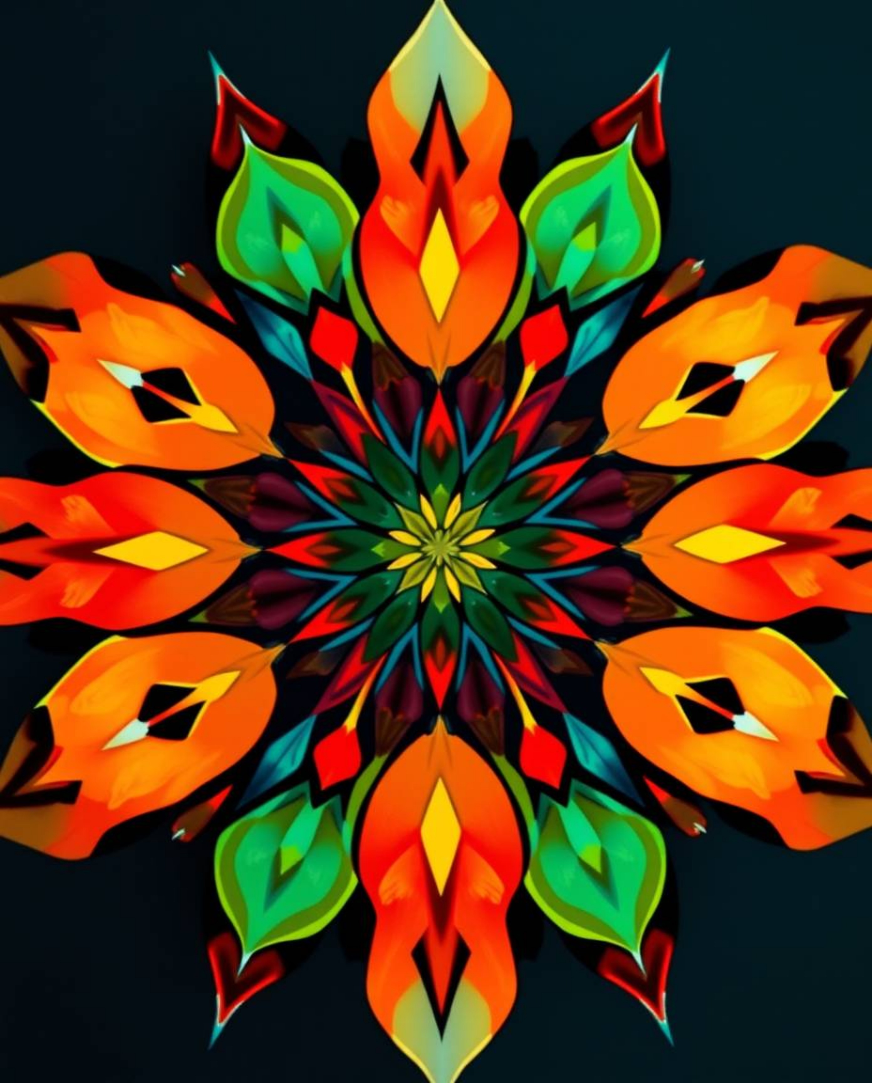 This high-resolution stock photo features a stunning geometric floral mandala characterized by its vibrant colors and symmetr