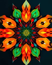 This high-resolution stock photo features a stunning geometric floral mandala characterized by its vibrant colors and symmetr