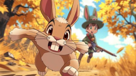 Experience a vibrant isekai adventure in this tight close-up shot featuring a wacky rabbit with incredibly expressive feature