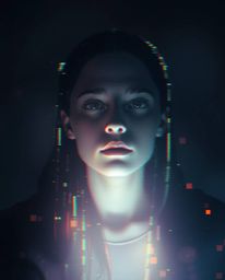Explore the captivating world of digital glitch art with portraits that blend ethereal spiritual vibes and corrupted data aes