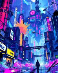 Immerse yourself in a stunning Isekai anime-style illustration showcasing a vibrant, futuristic cityscape. The scene explodes