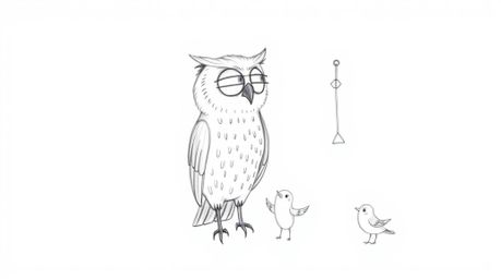 A heartwarming illustration depicts a blind owl, rendered in a textured, hand-drawn style reminiscent of Pixar animation, pat