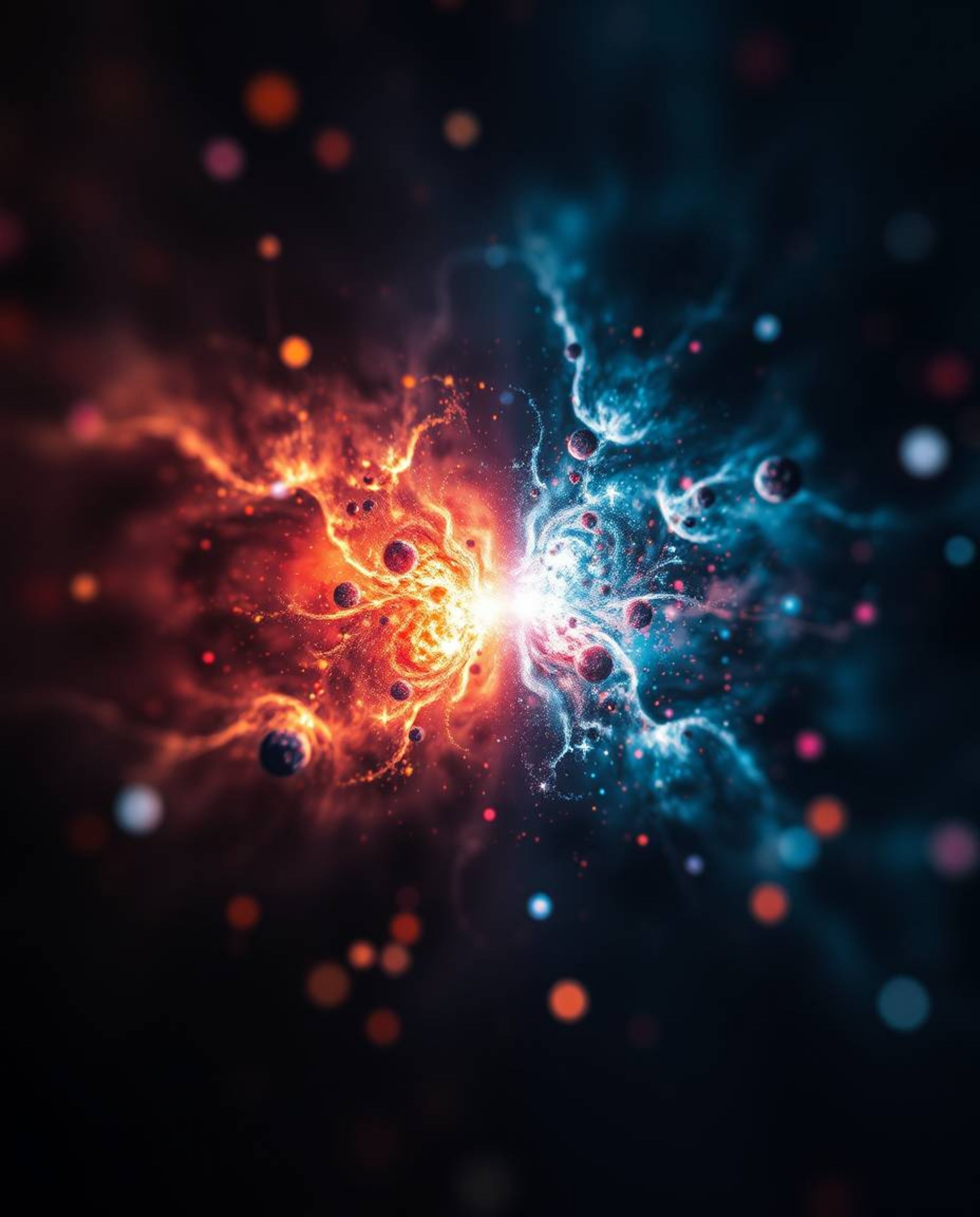 Witness a breathtaking cosmic event! This artwork depicts colliding galaxies in a vibrant explosion of light and color.  Rend