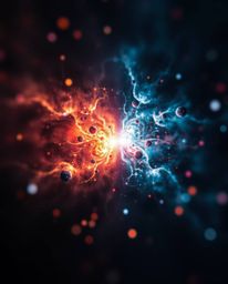 Witness a breathtaking cosmic event! This artwork depicts colliding galaxies in a vibrant explosion of light and color.  Rend