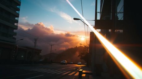 Capture the essence of a grand and epic urban landscape with this candid street photograph. Featuring fog-covered hills bathe