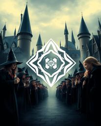 Explore a captivating magical school brimming with young wizards, brought to life in a dramatic cinematic style. The visual d