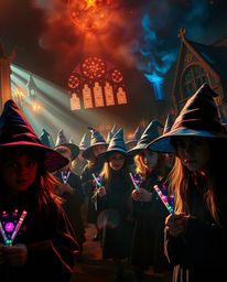 Explore a magical school teeming with young wizards, brought to life with intense dramatic lighting that showcases high contr