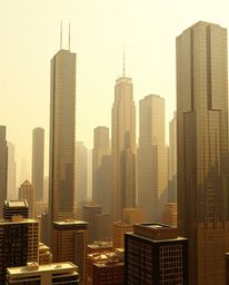 A captivating digital artwork depicting a glitchy landscape featuring distorted skyscrapers and static noise.  Bathed in soft