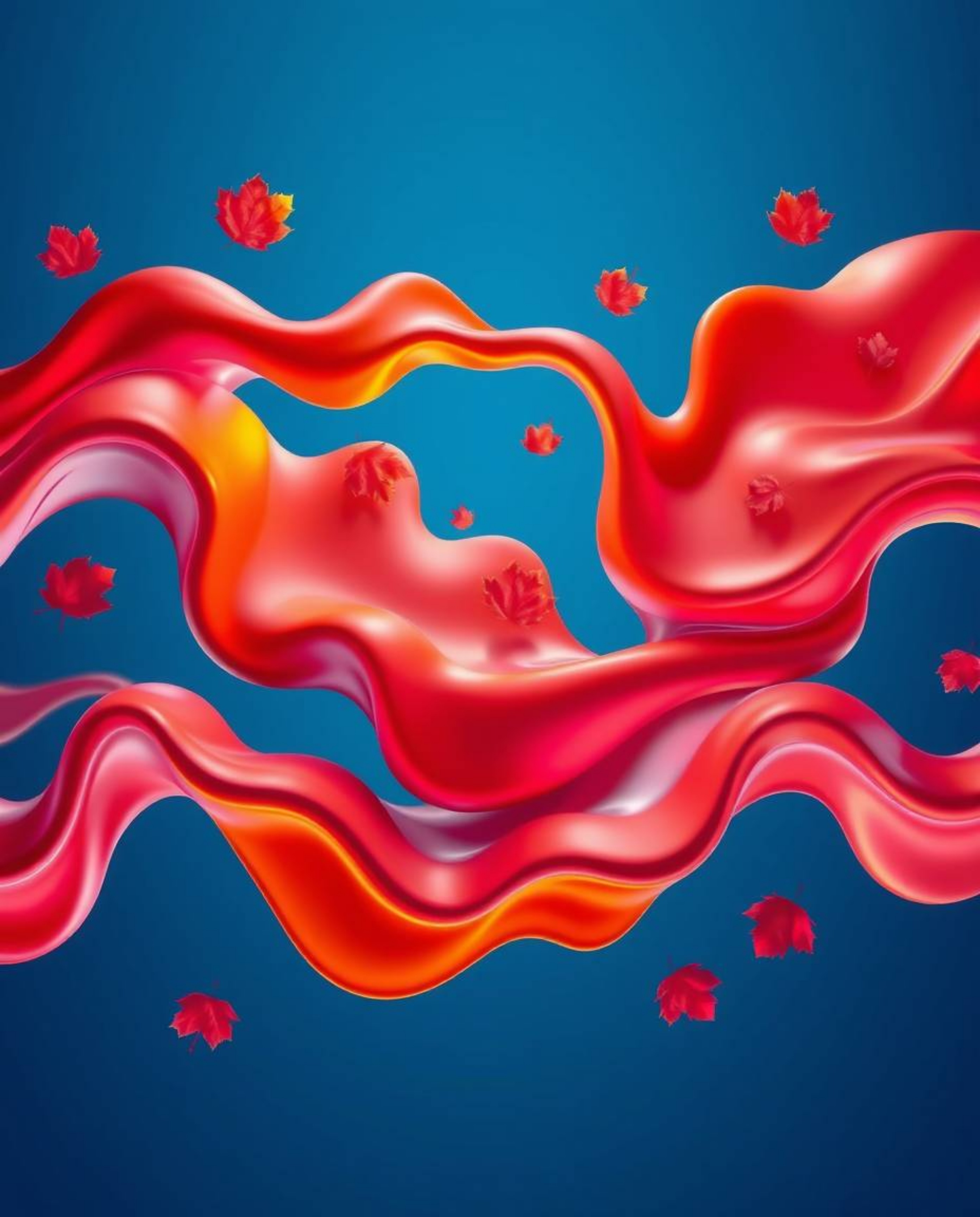 Immerse yourself in a captivating digital landscape featuring warm autumn colors illuminating futuristic 3D fluid shapes. Glo