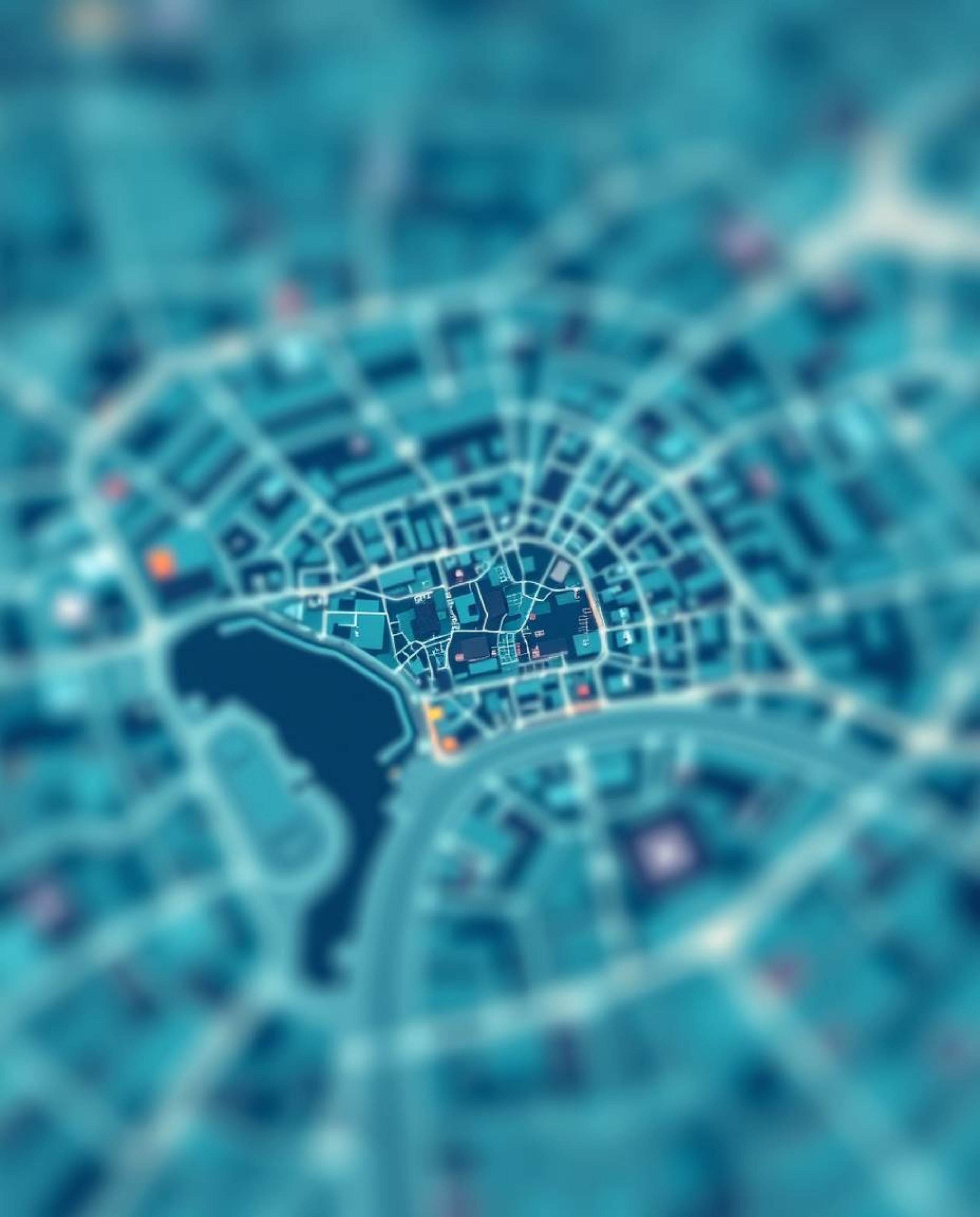 This captivating abstract city map, rendered from a bird's-eye perspective, showcases a metropolis built from geometric forms