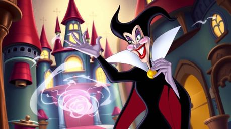A captivating image of a classic Disney villain, rendered in vibrant colors and dynamic composition, energetically casting a 