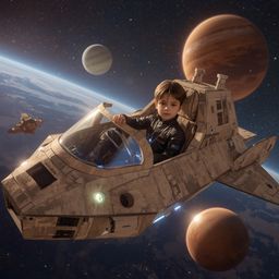 Experience a whimsical journey through the cosmos in this exquisite high fashion photography series. A young boy with bright,