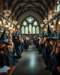 Discover a captivating image of a magical school brimming with young wizards. The unique split composition features a sharp,