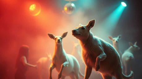 Experience a mesmerizing animal dance party bathed in soft cinematic haze and disco lights.  Graceful and elegant animals mov
