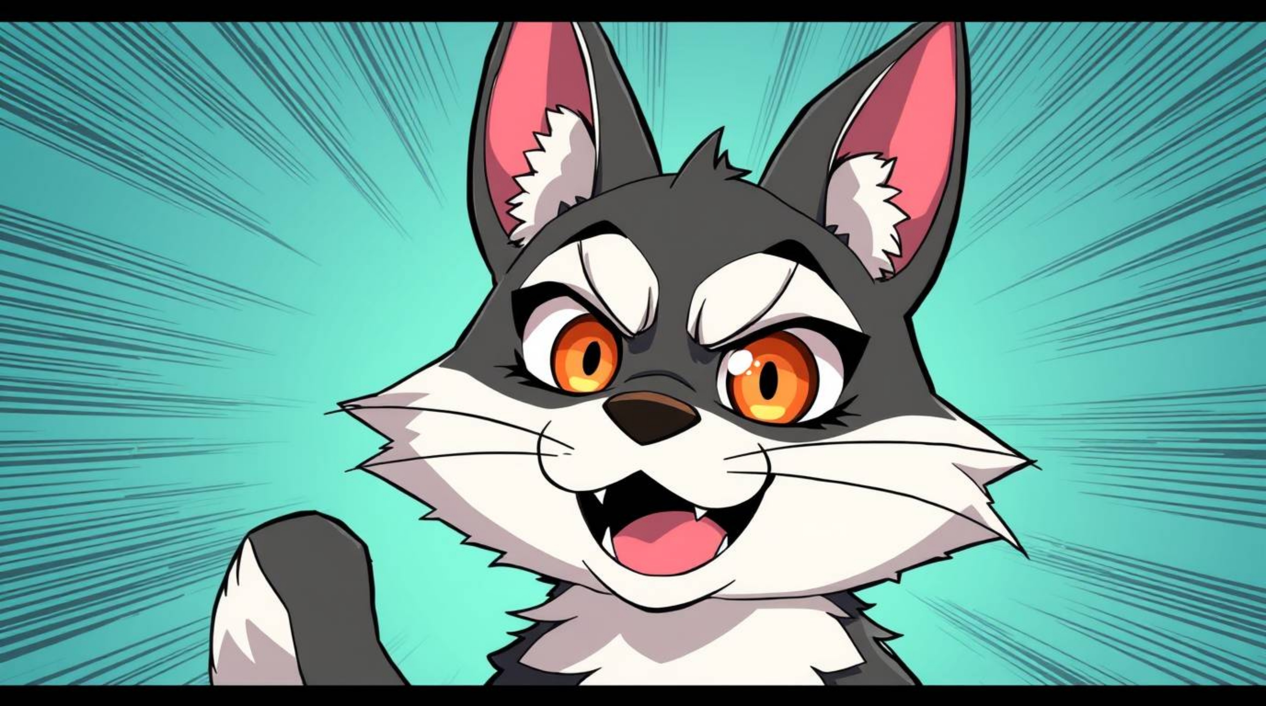 Dive into a vibrant isekai anime world featuring a sarcastic animal sidekick with captivating, expressive anime-style eyes.  