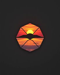 A geometric logo design inspired by an overhead bird’s eye view captures a sunset sky mirrored in tidal pools on a beach. Thi