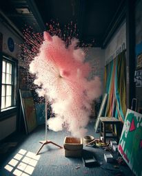 Capture the essence of spontaneous creation with scenes ranging from a room exploding with paint to candid street photography