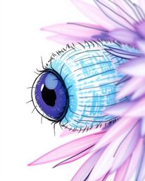 A captivating hand-drawn sketch showcasing an extreme macro close-up with a soft gradient texture blending pink, blue, and vi